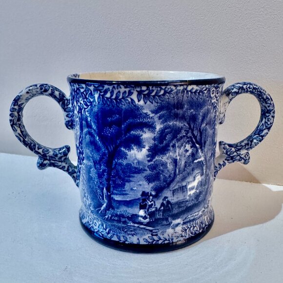 Antique James Kent Fenton Ye Olde Foley Ware Tyg Blue and White Mug - Picture 2 of 10